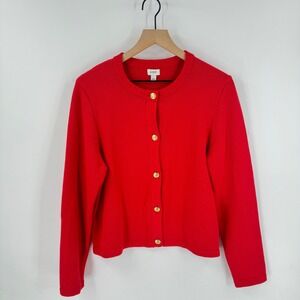 J. Crew Bright Red Cardigan with Gold Accents